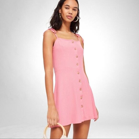 NWT Topshop Ribbed Button Front Mini Dress in Pink 10 - Picture 12 of 12